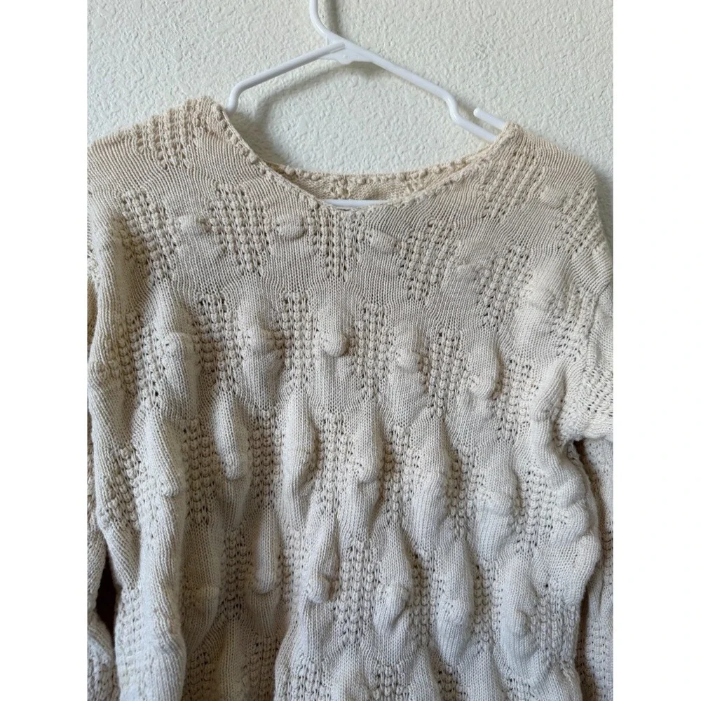 Anthropologie Womens Cream Cable Knit Crop Sweater Bobble Texture Size M